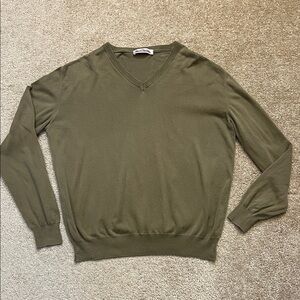 Classic Olive V-Neck Sweater for Men 100% Cotton Size XXL
